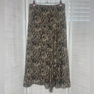 Veronica Beard Ramos Snake Print Silk Midi Skirt Asym Hem Tan Brown Size 6
